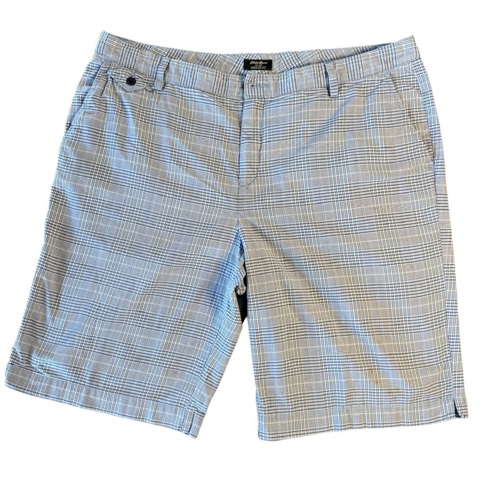 Eddie Bauer Mercer Fit Plaid Shorts 18 Blue White 100% Cotton Casual Hiking